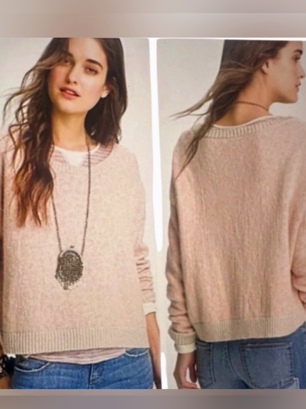 Free People Alpaca Wool Blend Oversized Sweater Large Orange Beige L/G